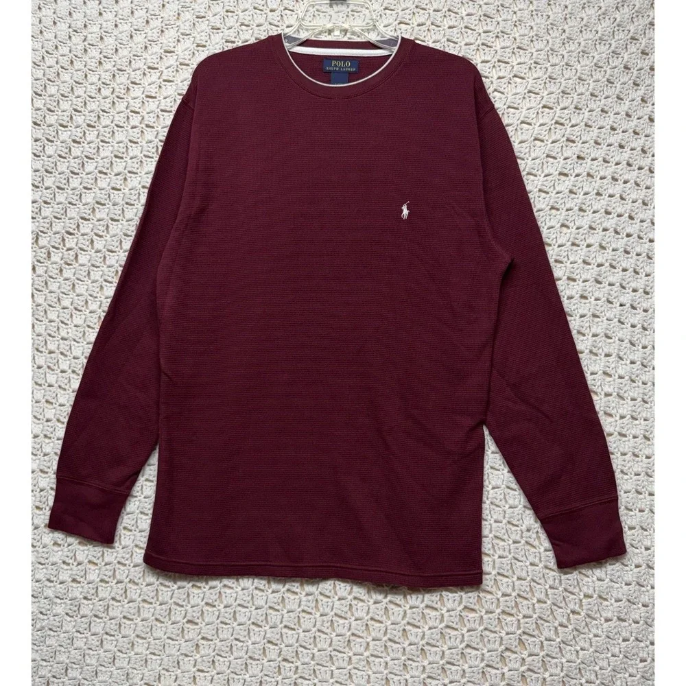 Polo Ralph Lauren Shirt Men Sz L Burgundy Heather Thermal Waffle Knit 100%Cotton